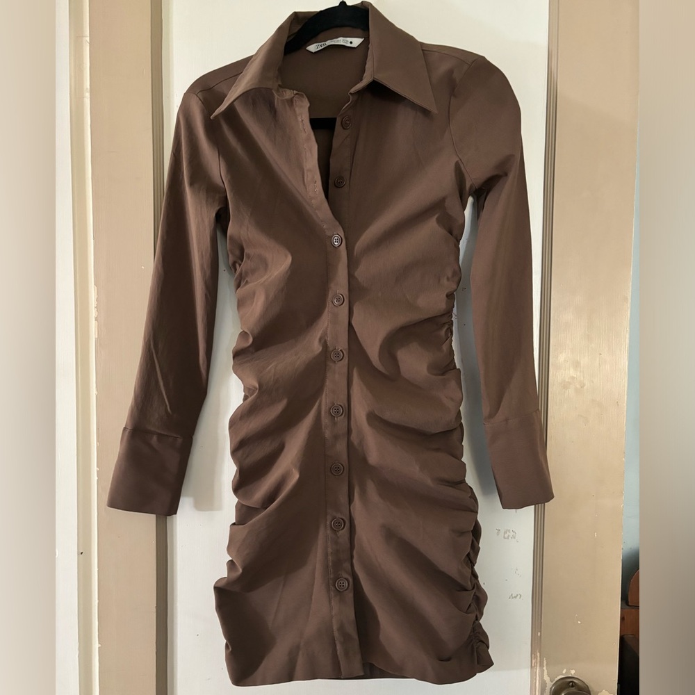 Zara button up ruched dress S
